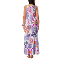 Hawaii Tapa Tribal Family Matching Tank Maxi Dress and Hawaiian Shirt With Hawaiian Quilt Pattern Violet - Wonder Print Shop