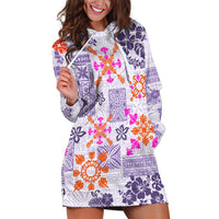 Hawaii Tapa Tribal Hoodie Dress With Hawaiian Quilt Pattern Violet - Wonder Print Shop