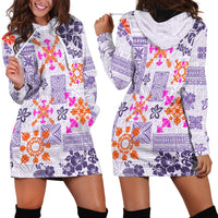 Hawaii Tapa Tribal Hoodie Dress With Hawaiian Quilt Pattern Violet - Wonder Print Shop