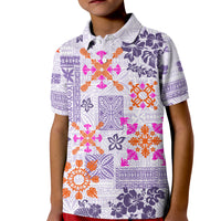 Hawaii Tapa Tribal Kid Polo Shirt With Hawaiian Quilt Pattern Violet - Wonder Print Shop