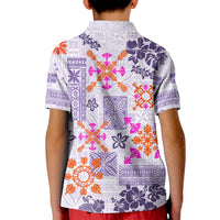 Hawaii Tapa Tribal Kid Polo Shirt With Hawaiian Quilt Pattern Violet - Wonder Print Shop