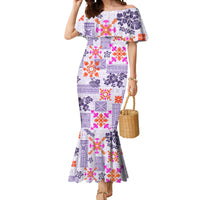 Hawaii Tapa Tribal Mermaid Dress With Hawaiian Quilt Pattern Violet - Wonder Print Shop