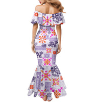 Hawaii Tapa Tribal Mermaid Dress With Hawaiian Quilt Pattern Violet - Wonder Print Shop