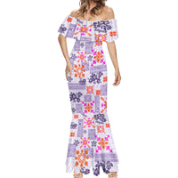 Hawaii Tapa Tribal Mermaid Dress With Hawaiian Quilt Pattern Violet - Wonder Print Shop