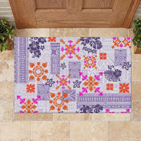 Hawaii Tapa Tribal Rubber Doormat With Hawaiian Quilt Pattern Violet - Wonder Print Shop