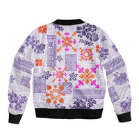 Hawaii Tapa Tribal Sleeve Zip Bomber Jacket With Hawaiian Quilt Pattern Violet - Wonder Print Shop