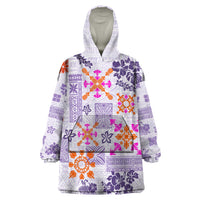 Hawaii Tapa Tribal Wearable Blanket Hoodie With Hawaiian Quilt Pattern Violet - Wonder Print Shop