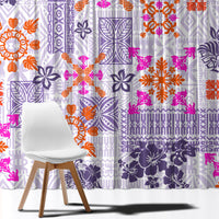 Hawaii Tapa Tribal Window Curtain With Hawaiian Quilt Pattern Violet - Wonder Print Shop