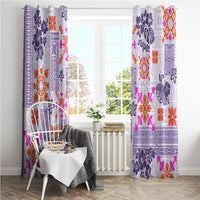 Hawaii Tapa Tribal Window Curtain With Hawaiian Quilt Pattern Violet - Wonder Print Shop