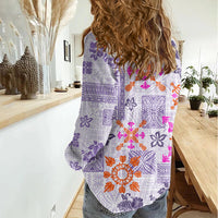 Hawaii Tapa Tribal Women Casual Shirt With Hawaiian Quilt Pattern Violet - Wonder Print Shop