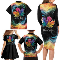 Rainbow Maple Leaf Family Matching Long Sleeve Bodycon Dress and Hawaiian Shirt Canada Pride Show Your Colors LT9 - Wonder Print Shop
