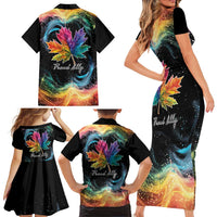 Rainbow Maple Leaf Family Matching Short Sleeve Bodycon Dress and Hawaiian Shirt Canada Pride Show Your Colors - Wonder Print Shop