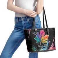 Rainbow Maple Leaf Leather Tote Bag Canada Pride Show Your Colors - Wonder Print Shop