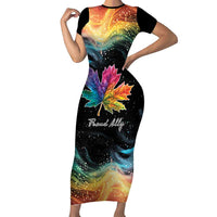 Rainbow Maple Leaf Short Sleeve Bodycon Dress Canada Pride Show Your Colors - Wonder Print Shop
