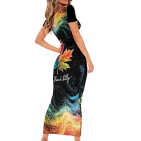 Rainbow Maple Leaf Short Sleeve Bodycon Dress Canada Pride Show Your Colors - Wonder Print Shop