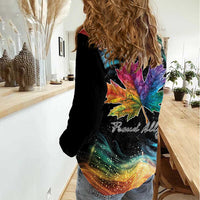 Rainbow Maple Leaf Women Casual Shirt Canada Pride Show Your Colors - Wonder Print Shop