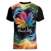 Rainbow Maple Leaf Women V-Neck T-Shirt Canada Pride Show Your Colors - Wonder Print Shop