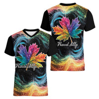 Rainbow Maple Leaf Women V-Neck T-Shirt Canada Pride Show Your Colors - Wonder Print Shop