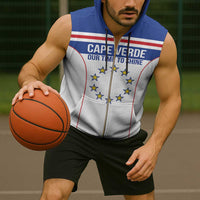 Custom Cape Verde Pride Sleeveless Zip Hoodie Blue Sharks Rising - Wonder Print Shop