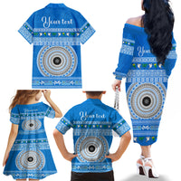 Personalised Fiji Marau Na Kerisimasi Family Matching Off Shoulder Long Sleeve Dress and Hawaiian Shirt Merry Christmas Tapa Pattern Blue Style - Wonder Print Shop