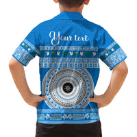 Personalised Fiji Marau Na Kerisimasi Family Matching Short Sleeve Bodycon Dress and Hawaiian Shirt Merry Christmas Tapa Pattern Blue Style - Wonder Print Shop