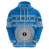 Personalised Fiji Marau Na Kerisimasi Hoodie Merry Christmas Tapa Pattern Blue Style - Wonder Print Shop