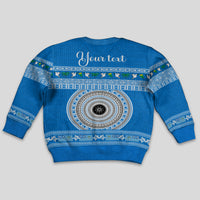 Personalised Fiji Marau Na Kerisimasi Kid Ugly Christmas Sweater Merry Christmas Tapa Pattern Blue Style - Wonder Print Shop