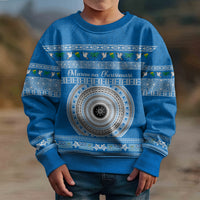 Personalised Fiji Marau Na Kerisimasi Kid Ugly Christmas Sweater Merry Christmas Tapa Pattern Blue Style - Wonder Print Shop