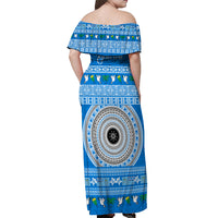 Personalised Fiji Marau Na Kerisimasi Off Shoulder Maxi Dress Merry Christmas Tapa Pattern Blue Style - Wonder Print Shop