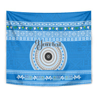 Personalised Fiji Marau Na Kerisimasi Tapestry Merry Christmas Tapa Pattern Blue Style - Wonder Print Shop