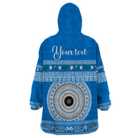 Personalised Fiji Marau Na Kerisimasi Wearable Blanket Hoodie Merry Christmas Tapa Pattern Blue Style - Wonder Print Shop