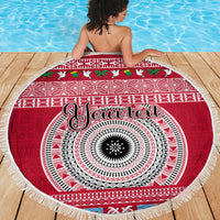Personalised Fiji Marau Na Kerisimasi Beach Blanket Merry Christmas Tapa Pattern Red Style LT9 - Wonder Print Shop