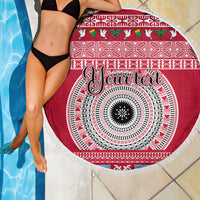 Personalised Fiji Marau Na Kerisimasi Beach Blanket Merry Christmas Tapa Pattern Red Style LT9 - Wonder Print Shop