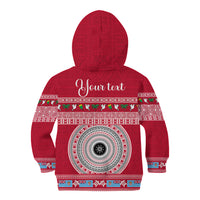 Personalised Fiji Marau Na Kerisimasi Kid Hoodie Merry Christmas Tapa Pattern Red Style - Wonder Print Shop