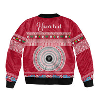 Personalised Fiji Marau Na Kerisimasi Sleeve Zip Bomber Jacket Merry Christmas Tapa Pattern Red Style - Wonder Print Shop