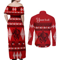 Personalised Tonga Kilisimasi Fiefia Couples Matching Off Shoulder Maxi Dress and Long Sleeve Button Shirt Merry Christmas with Turtle Ngatu Pattern LT9 - Wonder Print Shop