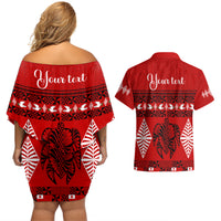 Personalised Tonga Kilisimasi Fiefia Couples Matching Off Shoulder Short Dress and Hawaiian Shirt Merry Christmas with Turtle Ngatu Pattern LT9 - Wonder Print Shop