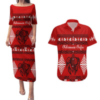 Personalised Tonga Kilisimasi Fiefia Couples Matching Puletasi Dress and Hawaiian Shirt Merry Christmas with Turtle Ngatu Pattern LT9 - Wonder Print Shop