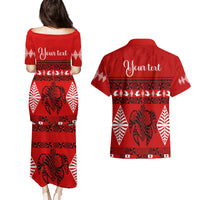 Personalised Tonga Kilisimasi Fiefia Couples Matching Puletasi Dress and Hawaiian Shirt Merry Christmas with Turtle Ngatu Pattern LT9 - Wonder Print Shop