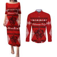 Personalised Tonga Kilisimasi Fiefia Couples Matching Puletasi Dress and Long Sleeve Button Shirt Merry Christmas with Turtle Ngatu Pattern LT9 - Wonder Print Shop