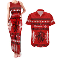 Personalised Tonga Kilisimasi Fiefia Couples Matching Tank Maxi Dress and Hawaiian Shirt Merry Christmas with Turtle Ngatu Pattern LT9 - Wonder Print Shop