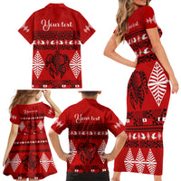 Personalised Tonga Kilisimasi Fiefia Family Matching Short Sleeve Bodycon Dress and Hawaiian Shirt Merry Christmas with Turtle Ngatu Pattern - Wonder Print Shop