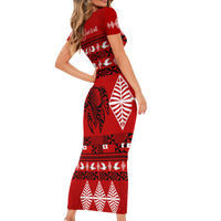 Personalised Tonga Kilisimasi Fiefia Family Matching Short Sleeve Bodycon Dress and Hawaiian Shirt Merry Christmas with Turtle Ngatu Pattern - Wonder Print Shop