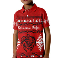 Personalised Tonga Kilisimasi Fiefia Kid Polo Shirt Merry Christmas with Turtle Ngatu Pattern - Wonder Print Shop