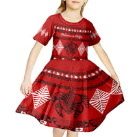 Personalised Tonga Kilisimasi Fiefia Kid Short Sleeve Dress Merry Christmas with Turtle Ngatu Pattern - Wonder Print Shop