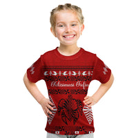 Personalised Tonga Kilisimasi Fiefia Kid T Shirt Merry Christmas with Turtle Ngatu Pattern - Wonder Print Shop