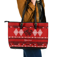 Personalised Tonga Kilisimasi Fiefia Leather Tote Bag Merry Christmas with Turtle Ngatu Pattern - Wonder Print Shop
