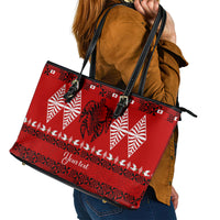 Personalised Tonga Kilisimasi Fiefia Leather Tote Bag Merry Christmas with Turtle Ngatu Pattern - Wonder Print Shop