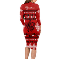 Personalised Tonga Kilisimasi Fiefia Long Sleeve Bodycon Dress Merry Christmas with Turtle Ngatu Pattern - Wonder Print Shop