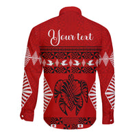 Personalised Tonga Kilisimasi Fiefia Long Sleeve Button Shirt Merry Christmas with Turtle Ngatu Pattern - Wonder Print Shop
